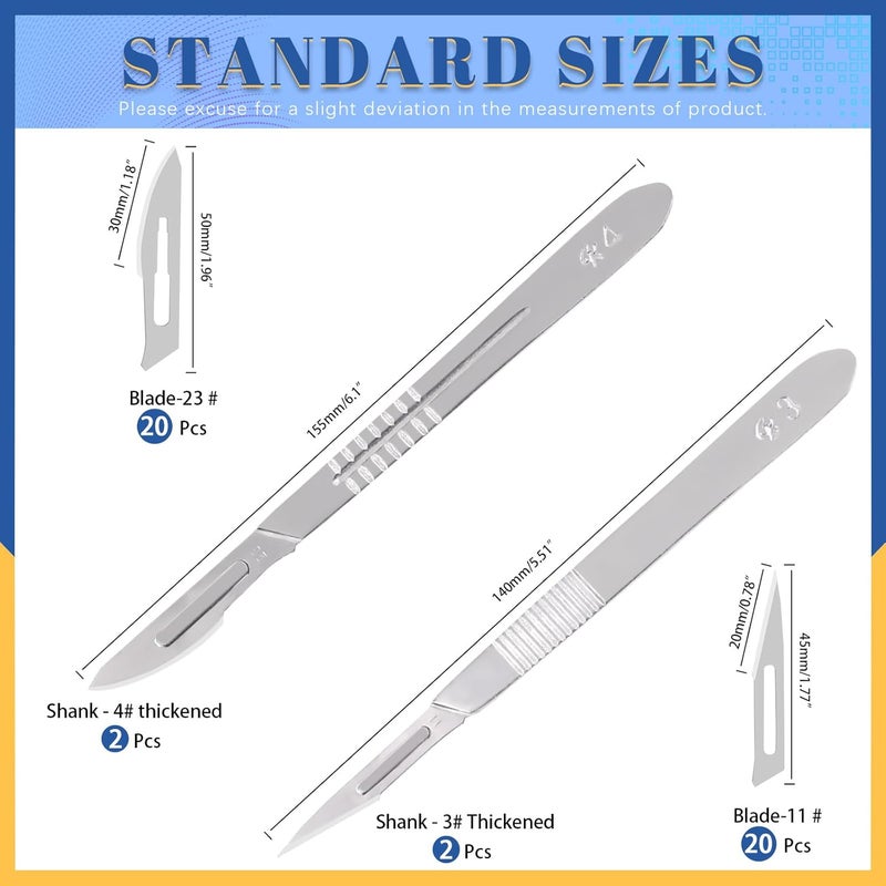 Glarks 44Pcs Surgical Grade Blade with Handle Kit, 40Pcs #11#23 Disposable Surgical Blade Sterile Scalpel Blade with 4Pcs #3#4 Scalpel Knife Handle Set for Biology Lab Anatomy, Practicing Cutting - Image 2